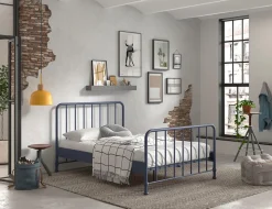 BRONXX Jugendbett mit Liegefläche 140 x 200 cm, Ausf. Metall Denim Blau matt