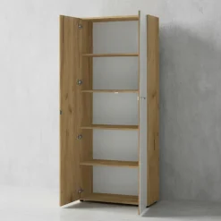 Büro-Set MUENCHEN 3-teilig | 240cm breit Glasfront | 2 Schrank Abschließbar & Regal | Chalet-Eiche-Nb./Weiß