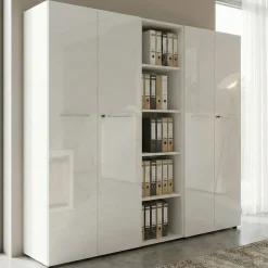 Büro-Set MUENCHEN 8-teilig Weiß | Glas & Abschließbar & Soft-Close