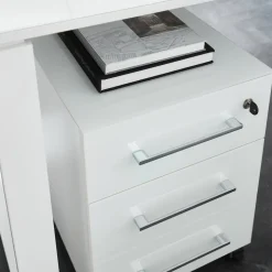 Büro-Set MUENCHEN 8-teilig Weiß | Glas & Abschließbar & Soft-Close