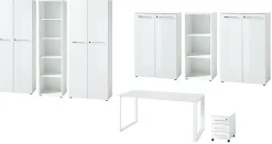 Büro-Set MUENCHEN 8-teilig Weiß | Glas & Abschließbar & Soft-Close