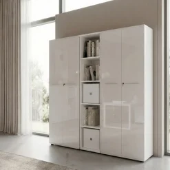 Büro-Set MUENCHEN 8-teilig Weiß | Glas & Abschließbar & Soft-Close