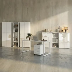 Büro-Set MUENCHEN 8-teilig Weiß | Glas & Abschließbar & Soft-Close