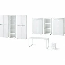 Büro-Set MUENCHEN 8-teilig Weiß | Glas & Abschließbar & Soft-Close