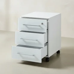 Büro-Set MUENCHEN 5-teilig weiß | Glasfront Abschließbar | Schreibtisch, Container, 2 Schränke, Regal