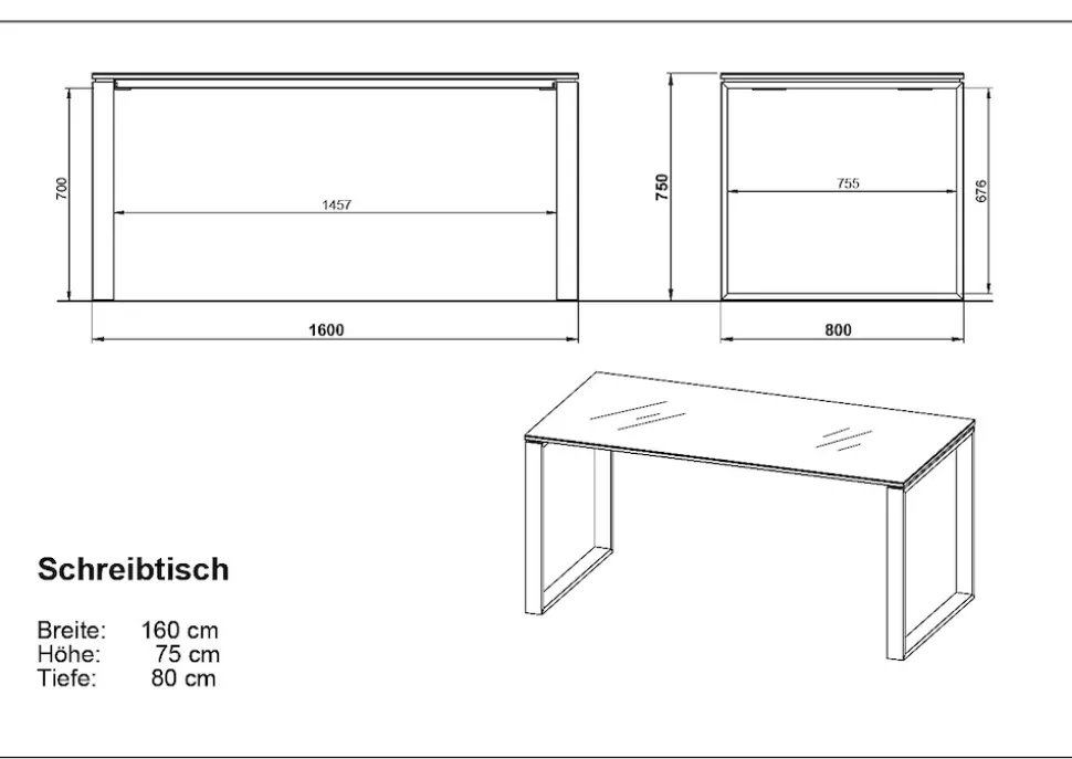 Büro-Set MUENCHEN 3-tlg | Schreibtisch, Schrank, Container | Glasfront | Chalet-Eiche-Nb./Weiß