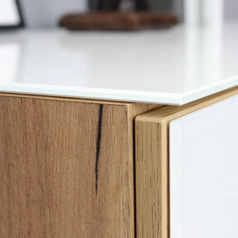 Büro-Set MUENCHEN 3-tlg | Schreibtisch, Schrank, Container | Glasfront | Chalet-Eiche-Nb./Weiß