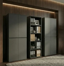 Büro-Set "Stuttgart" groß mit 3 Aktenschränke Soft-Close 272x197 cm Graphit