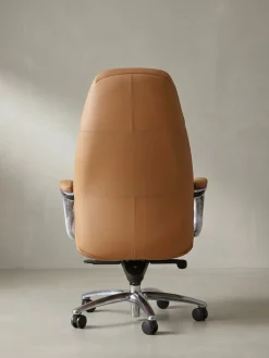 Bürostuhl Echtleder bis 120kg mit Wippmechanik, Armlehnen und hoher Rückenlehne, Beige 67x67x137 cm