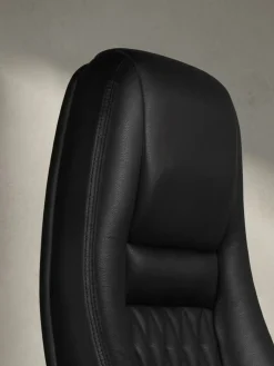 Bürostuhl Echtleder mit hoher Rückenlehne und Kopfstütze AUSTIN, Schwarz 70x68x130 cm