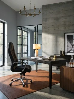 Bürostuhl Echtleder mit hoher Rückenlehne und Kopfstütze MONTEREY, Schwarz 70x67x136 cm