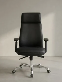Bürostuhl Echtleder mit Kopfstütze und Wippmechanik Ergonomisch Drehbar PORTO