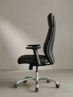 Bürostuhl Echtleder mit Kopfstütze und Wippmechanik Ergonomisch Drehbar PORTO