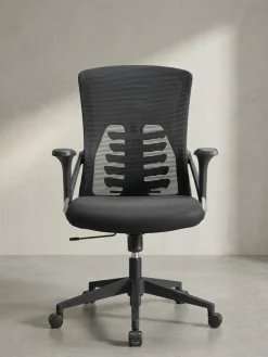 Bürostuhl Schwarz Mesh mit Lendenstütze, Armlehnen, Wippfunktion und Höhenverstellung, bis 120kg