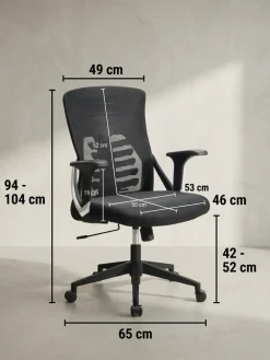 Bürostuhl Schwarz Mesh mit Lendenstütze, Armlehnen, Wippfunktion und Höhenverstellung, bis 120kg