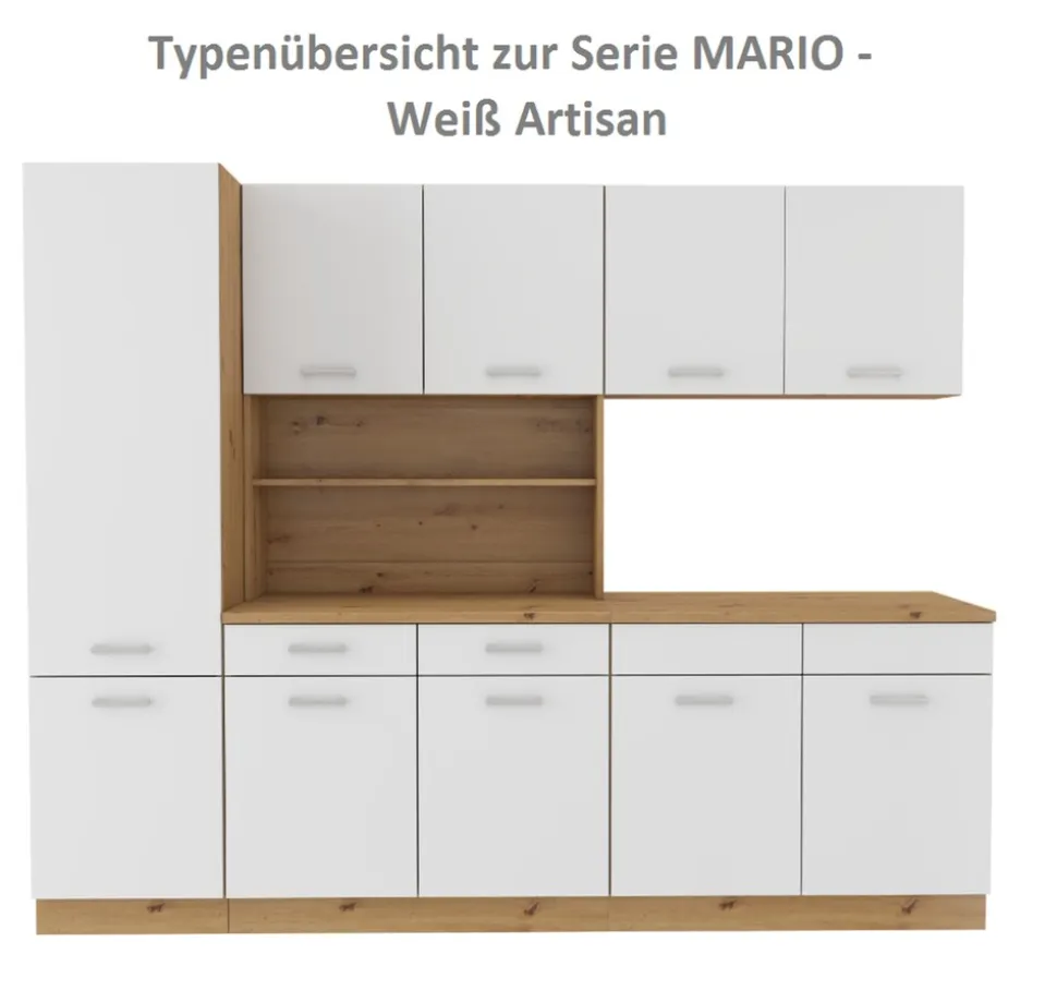 Buffet Küche Mario 100cm Küchenzeile Küchenblock Einbauküche Weiss Eiche Artisan