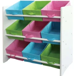 Buntes Kinderregal Regal für Kinder, Holz, 9 Ablageflächer, mit Boxen