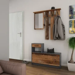 byLIVING Garderoben-Set TAMINA, Breite 97 cm, Old Wood (Altholz-Optik)/anthrazit
