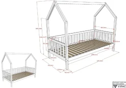 CABANE Hausbett 90x200 cm und seitlicher Umrandung, Eiche massiv Eiche natur