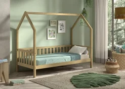 CABANE Hausbett 90x200 cm und seitlicher Umrandung, Eiche massiv Eiche natur