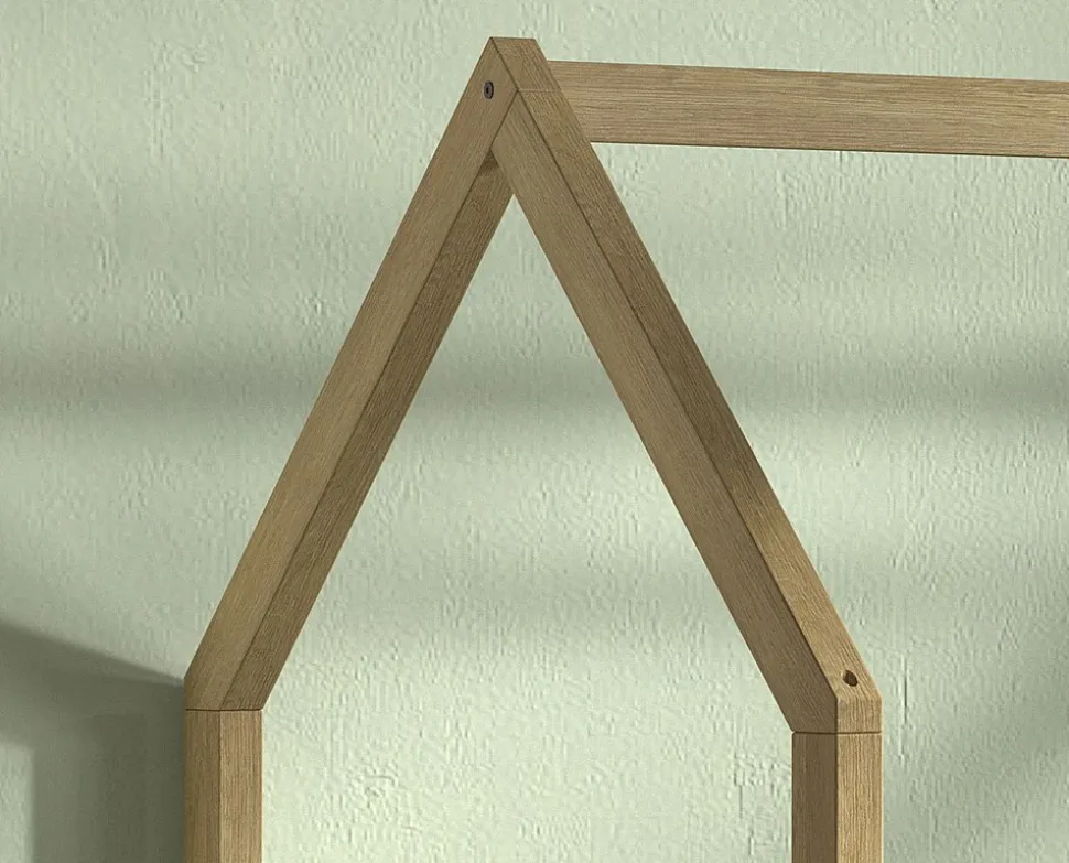 CABANE Hausbett 90x200 cm und seitlicher Umrandung, Eiche massiv Eiche natur