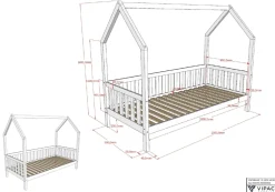 CABANE Hausbett 90x200 cm und seitlicher Umrandung, Kiefer massiv natur
