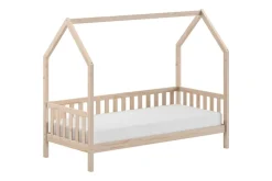 CABANE Hausbett 90x200 cm und seitlicher Umrandung, Kiefer massiv natur