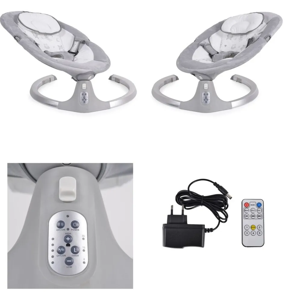 Cangaroo Babywippe Ari Musikfunktion Timer Fernbedienung Moskitonetz Bluetooth grau