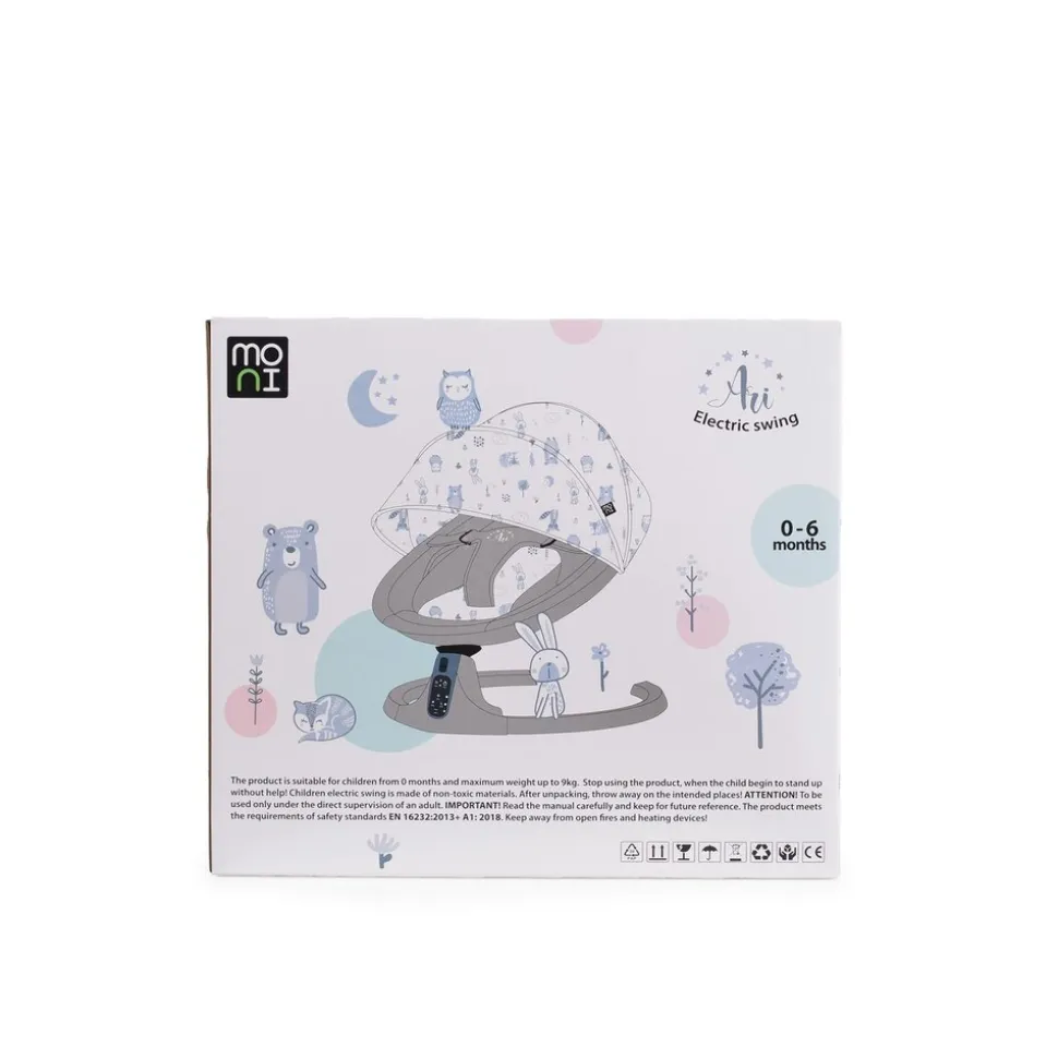 Cangaroo Babywippe Ari Musikfunktion Timer Fernbedienung Moskitonetz Bluetooth grau