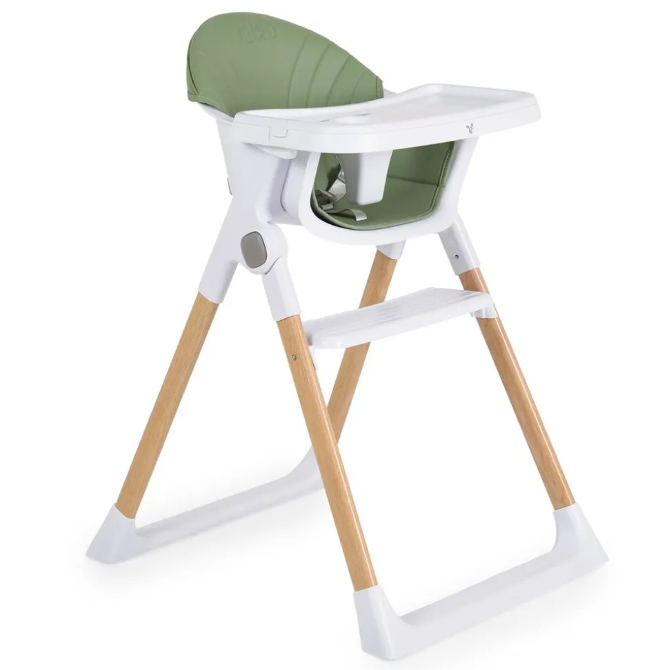 Cangaroo Kinderhochstuhl Almond Holzoptik klappbar Doppeltablett Sicherheitsgurt grün