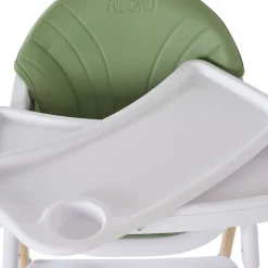 Cangaroo Kinderhochstuhl Almond Holzoptik klappbar Doppeltablett Sicherheitsgurt grün