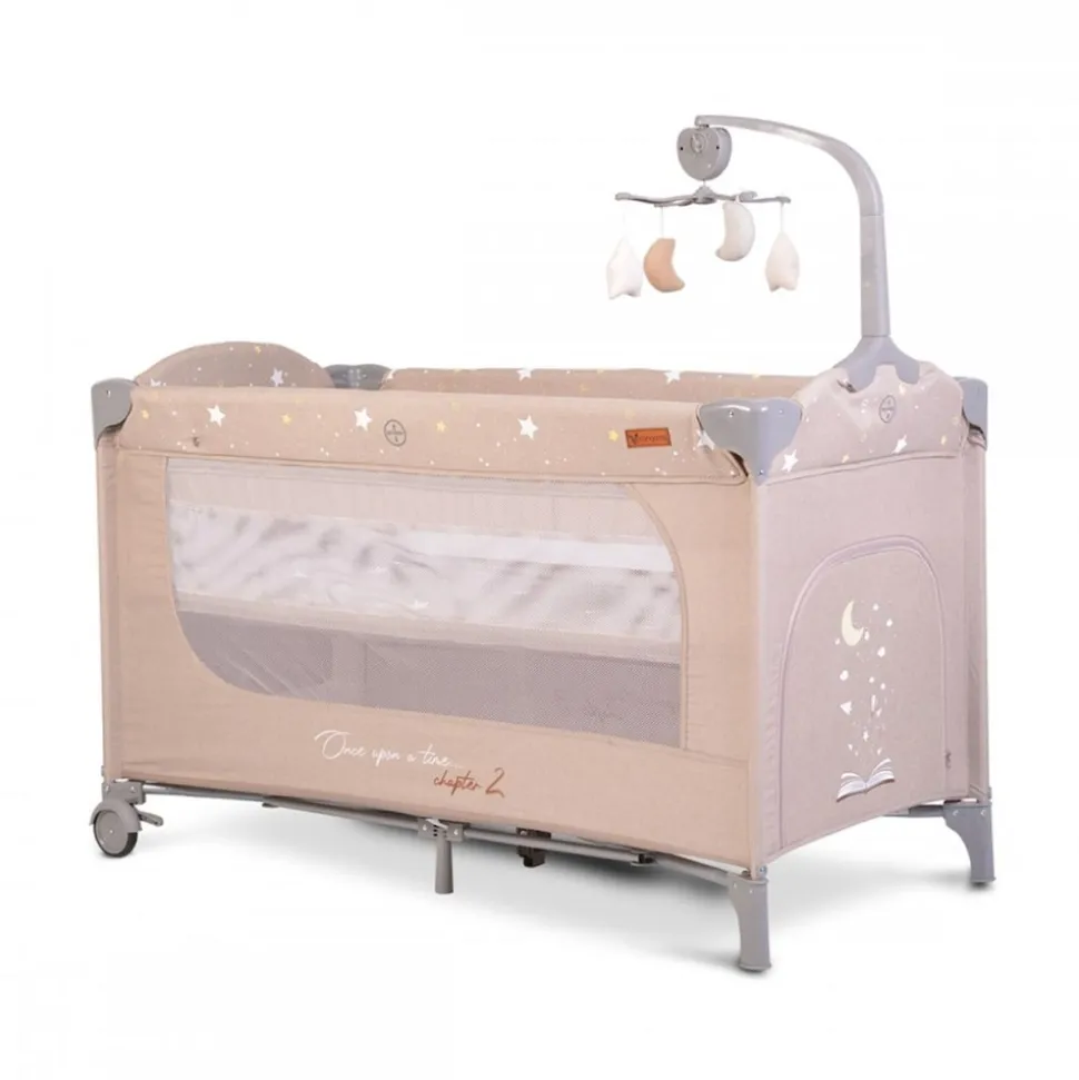 Cangaroo Reisebett Once upon a time, 2 Ebenen, Seiteneingang, Matratze, Mobile beige
