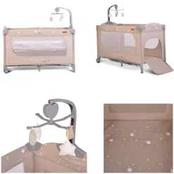 Cangaroo Reisebett Once upon a time, 2 Ebenen, Seiteneingang, Matratze, Mobile beige