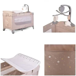 Cangaroo Reisebett Once upon a time Laufstall zwei Ebenen Matratze Wickelauflage beige
