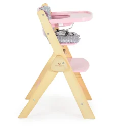 Cangarro Kinderhochstuhl Caramel Holz, Kissen, klappbar, Fußstütze, 3-Punkt-Gurt rosa