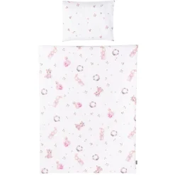 Chipolino Babybettwäsche 3-teilig, Decke 130 x 100 cm, Kissen 45 x 35 cm, Laken rosa Blumen