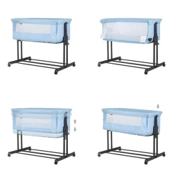 Chipolino Beistellbett 2 in 1 Zen Laufstall Moskitonetz Matratze Räder Bremse blau