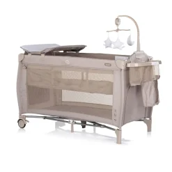 Chipolino Reisebett Bella 2 Ebenen seitlicher Eingang Musikmobile Wickelauflage beige grau
