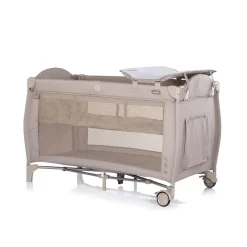 Chipolino Reisebett Bella 2 Ebenen seitlicher Eingang Musikmobile Wickelauflage beige grau