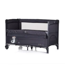 Chipolino Reisebett Relax 2 Ebenen, Vorderseite absenkbar, Seiteneingang, Tasche schwarz/grau