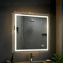 CLP Badspiegel Jaffrey mit Beleuchtung, Bluetooth-Lautsprecher, Anti-Beschlag, Wandspiegel Quer- und Hochformat, LED dimmbar, 3 Licht-Modi