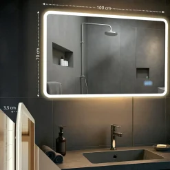 CLP Badspiegel Jericho mit Beleuchtung, Bluetooth-Lautsprecher, Anti-Beschlag Badezimmerspiegel, Wandspiegel LED dimmbar, 3 Licht-Modi