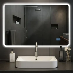CLP Badspiegel Jericho mit Beleuchtung, Bluetooth-Lautsprecher, Anti-Beschlag Badezimmerspiegel, Wandspiegel LED dimmbar, 3 Licht-Modi