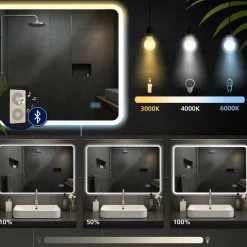 CLP Badspiegel Jericho mit Beleuchtung, Bluetooth-Lautsprecher, Anti-Beschlag Badezimmerspiegel, Wandspiegel LED dimmbar, 3 Licht-Modi