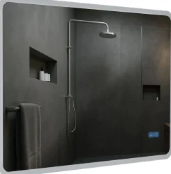 CLP Badspiegel Jericho mit Beleuchtung, Bluetooth-Lautsprecher, Anti-Beschlag Badezimmerspiegel, Wandspiegel LED dimmbar, 3 Licht-Modi