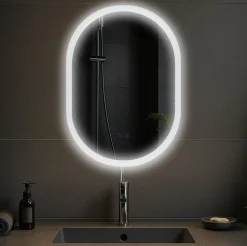 CLP Badspiegel Karishma mit Beleuchtung 70x50 cm, Anti-Beschlag Badezimmerspiegel, Wandspiegel dimmbar, 3 Licht-Modi, mit und ohne Bluetooth
