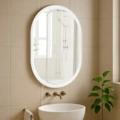 CLP Badspiegel Karishma mit Beleuchtung 70x50 cm, Anti-Beschlag Badezimmerspiegel, Wandspiegel dimmbar, 3 Licht-Modi, mit und ohne Bluetooth