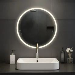 CLP Badspiegel Laconia mit Beleuchtung, Anti-Beschlag Badezimmerspiegel, runder Wandspiegel LED dimmbar, 3 Licht-Modi