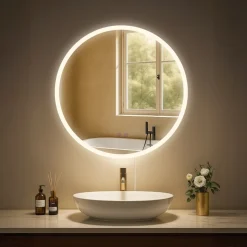 CLP Badspiegel Laconia mit Beleuchtung, Anti-Beschlag Badezimmerspiegel, runder Wandspiegel LED dimmbar, 3 Licht-Modi
