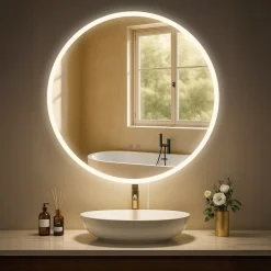 CLP Badspiegel Laconia mit Beleuchtung, Bluetooth-Lautsprecher, Anti-Beschlag Badezimmerspiegel, runder Wandspiegel LED dimmbar, 3 Licht-Modi